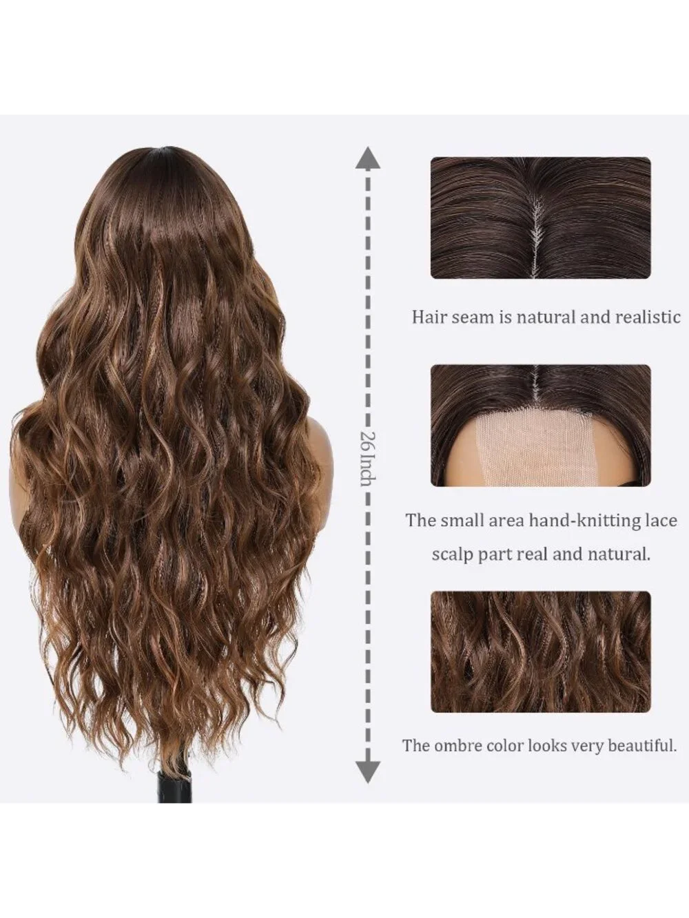 Women's Highlight Brown 26 Inch Charming Middle Part Heat Resistant Fiber Wigs